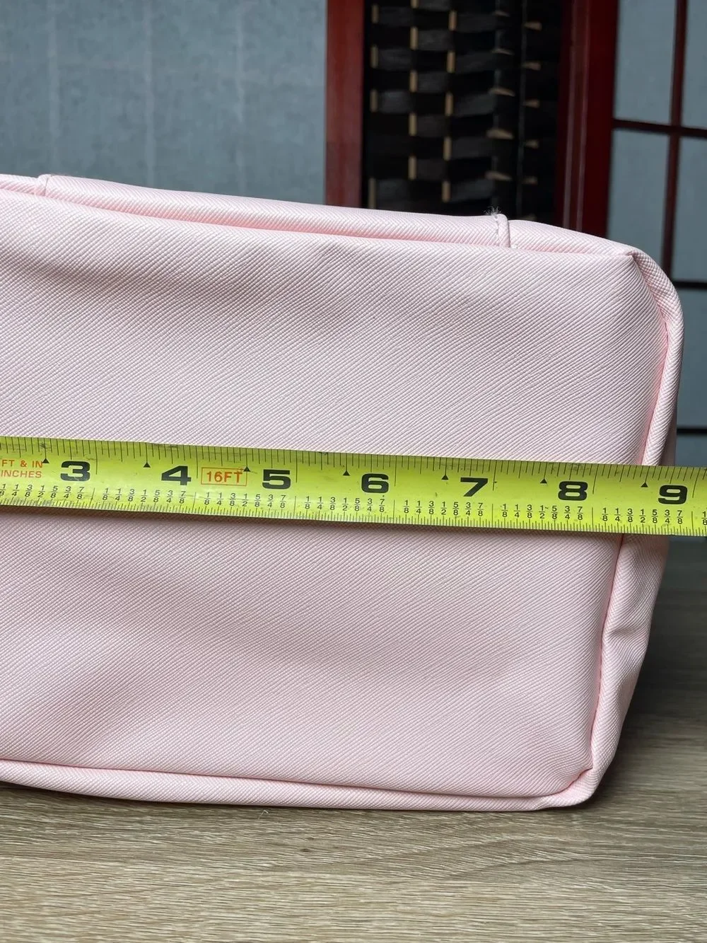 Pink Compact Travel Cosmetic Bag with Top Handle & Gold Hardware - Textured